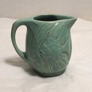 Rare Mid-Century Modern turquoise colored McCoy Pottery angelfish pitcher